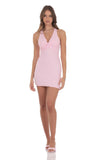 Rhinestone TwistV Neck Dress in Pink