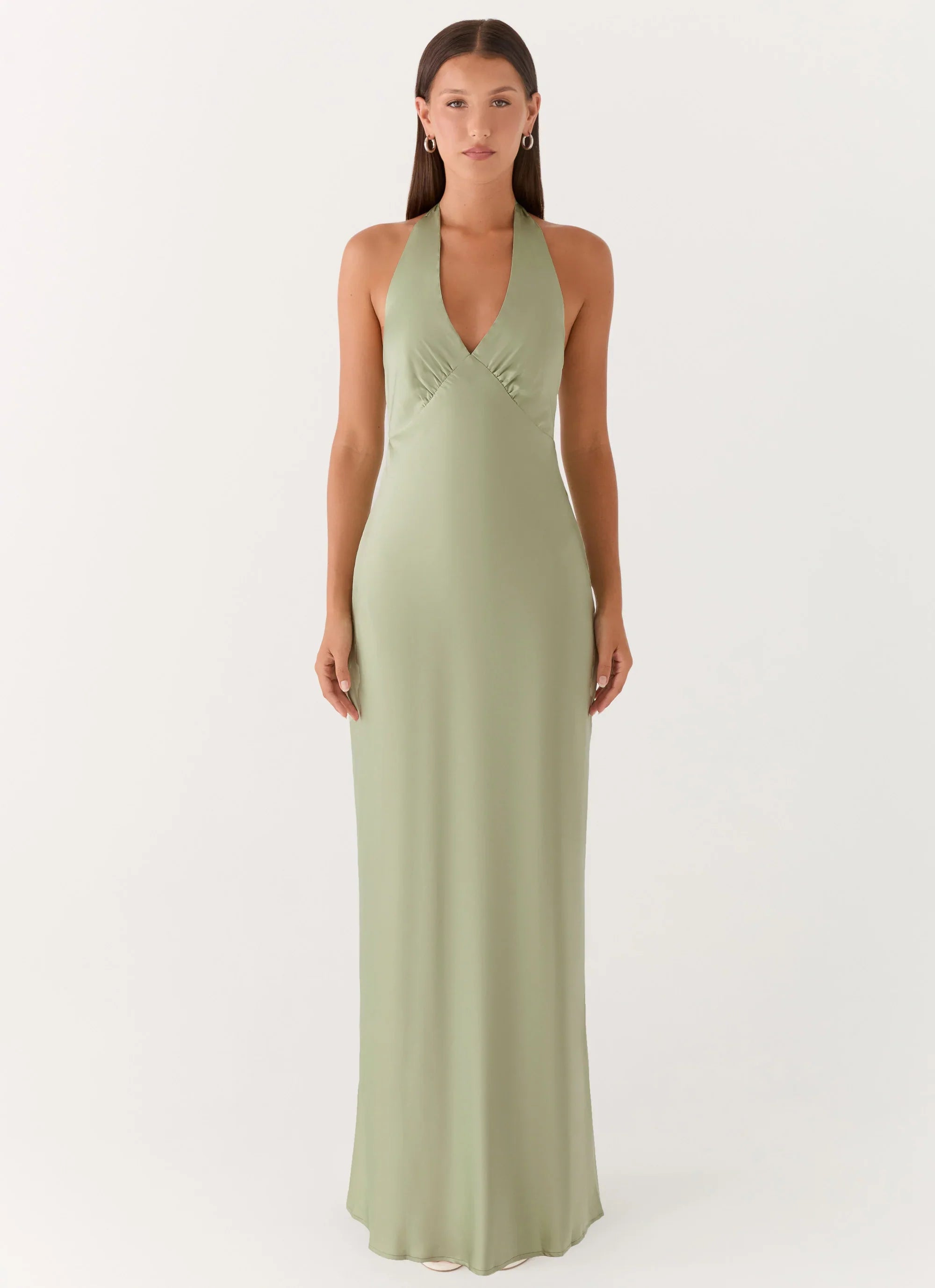 Heavy Hearted Satin Maxi Dress Sage