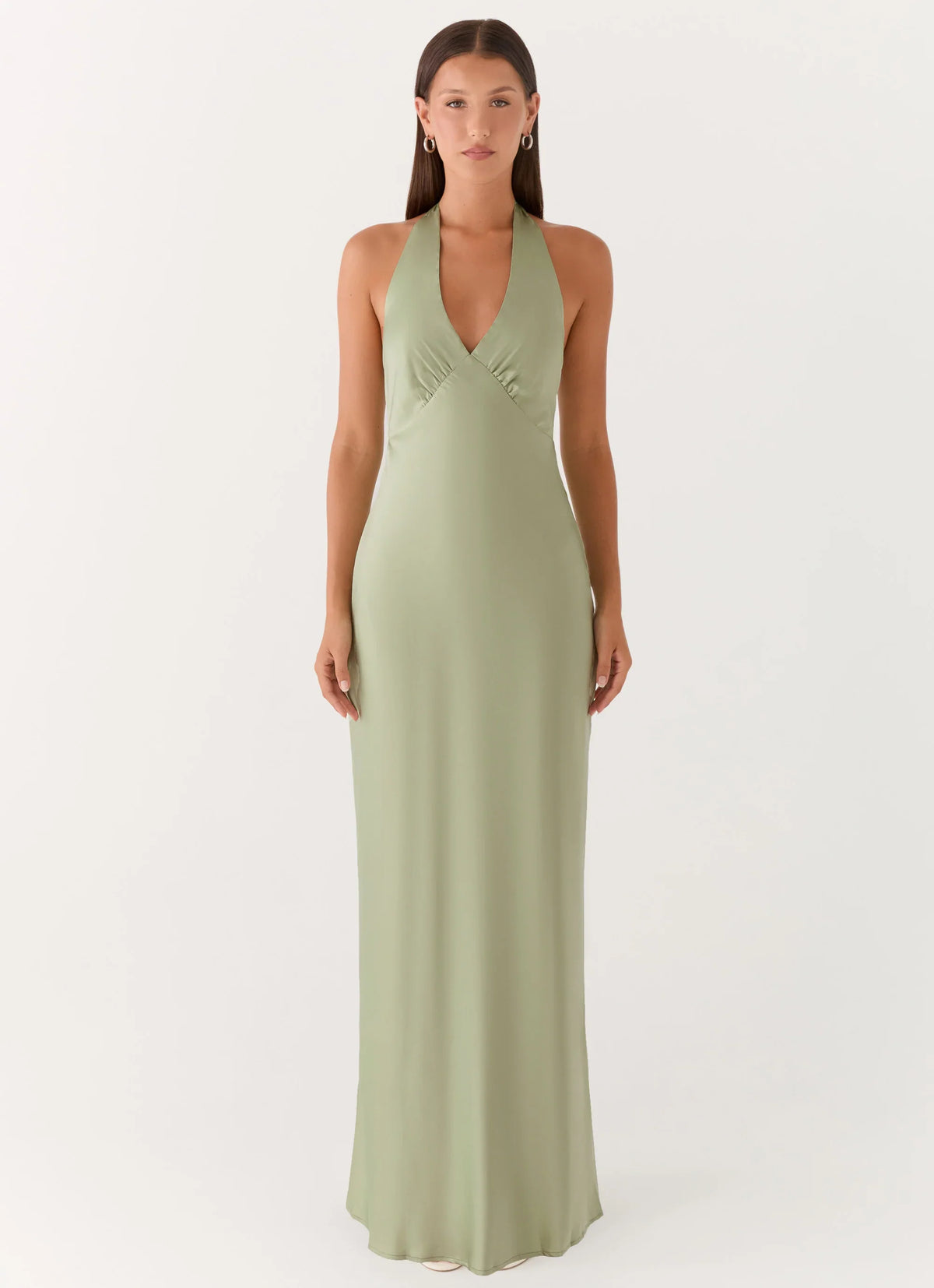 Heavy Hearted Satin Maxi Dress Sage