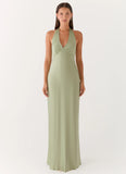 Heavy Hearted Satin Maxi Dress Sage
