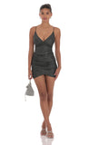 Shimmer Ruched Cross Back Dress in Black