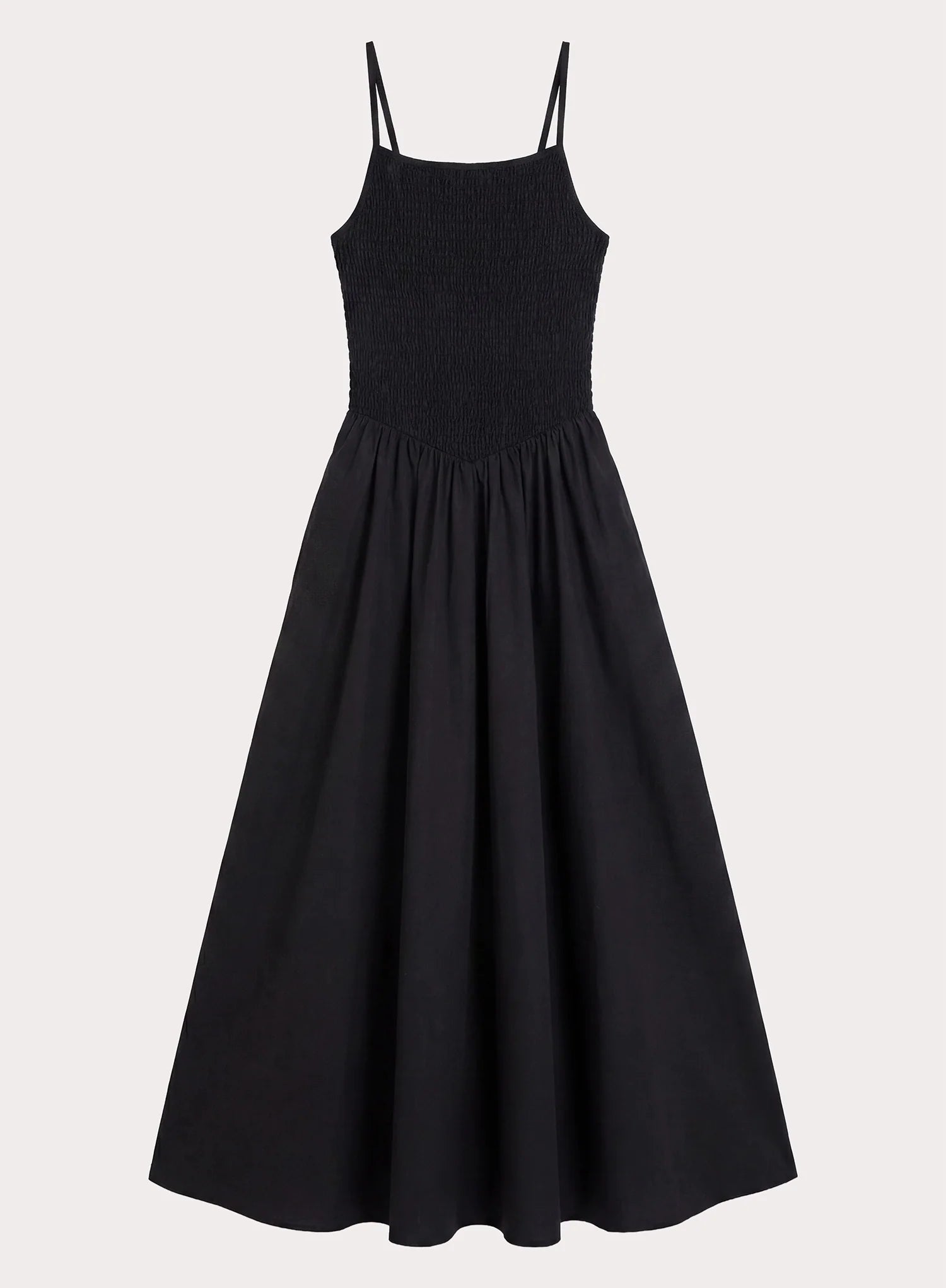Black Shirred Cotton Maxi Dress Milano