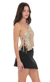 One Shoulder Sequin Top in Gold