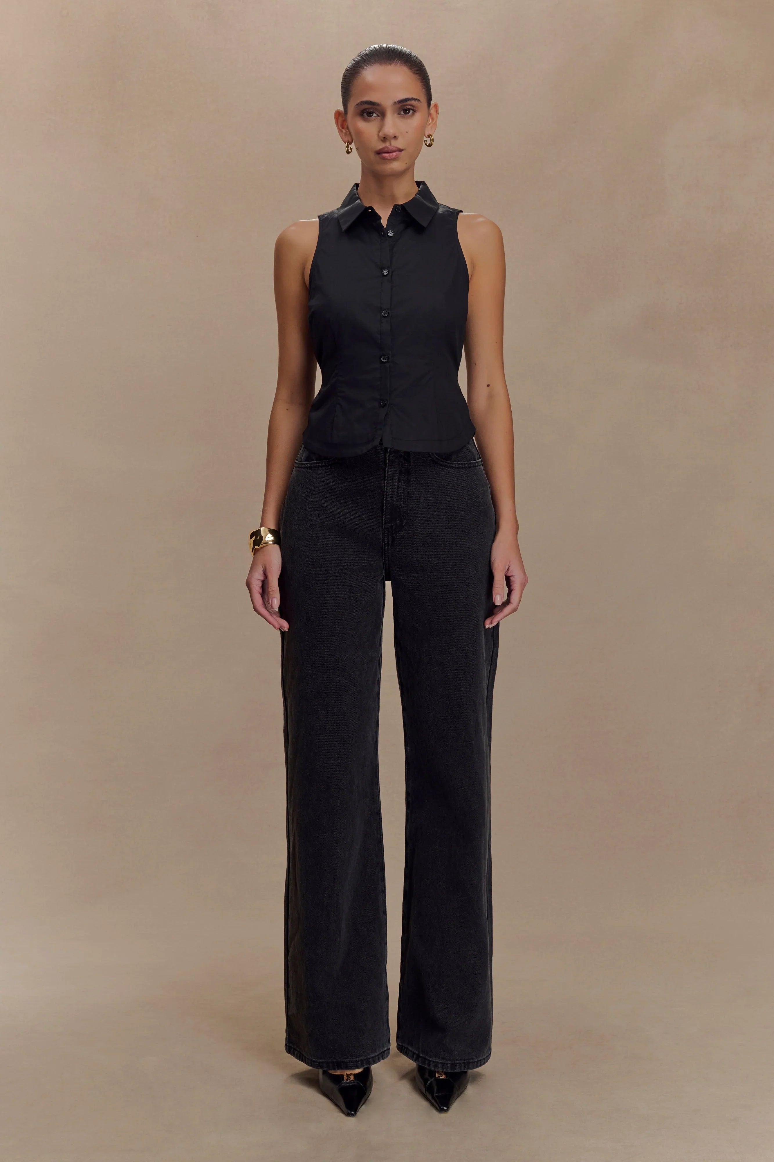 Selene Sleeveless Halter Shirt Black