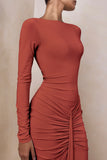 Matilda Rust Boat Neck Maxi Dress With Ruched Detailing