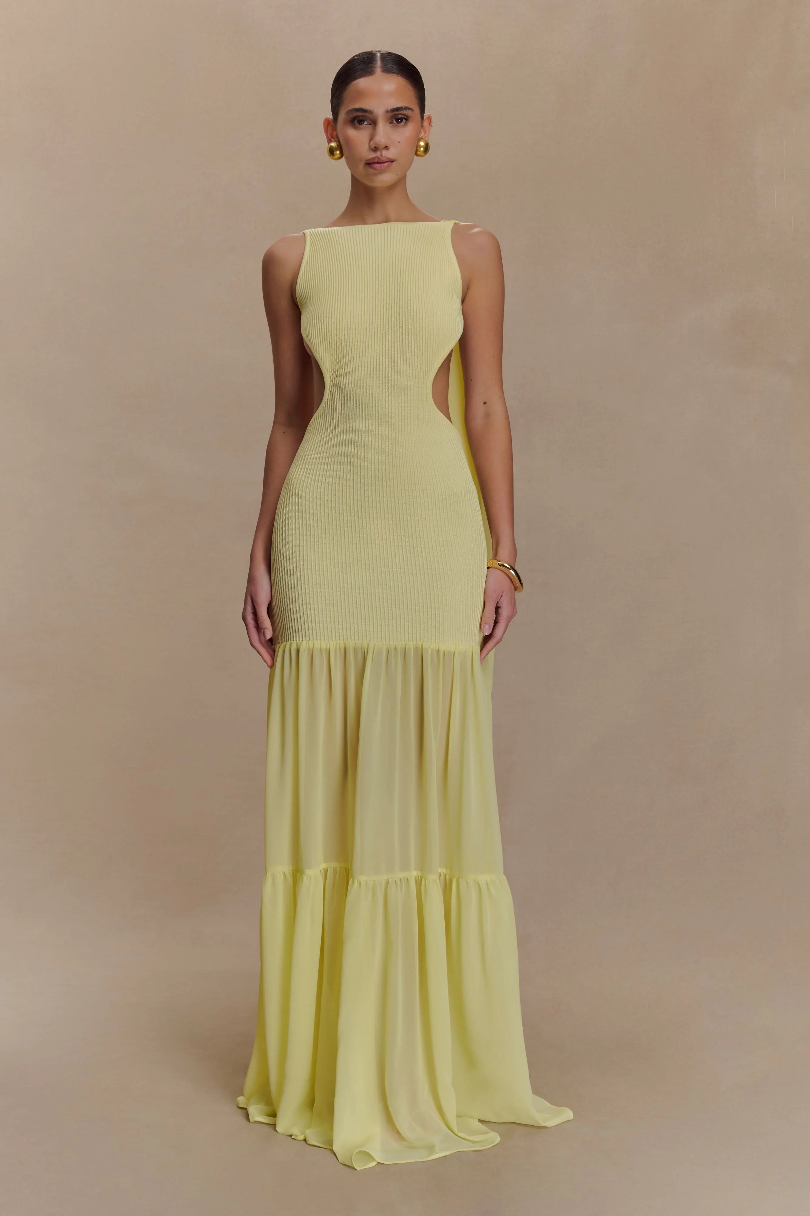 Haille Knit Chiffon Maxi Dress Lemon