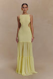 Haille Knit Chiffon Maxi Dress Lemon