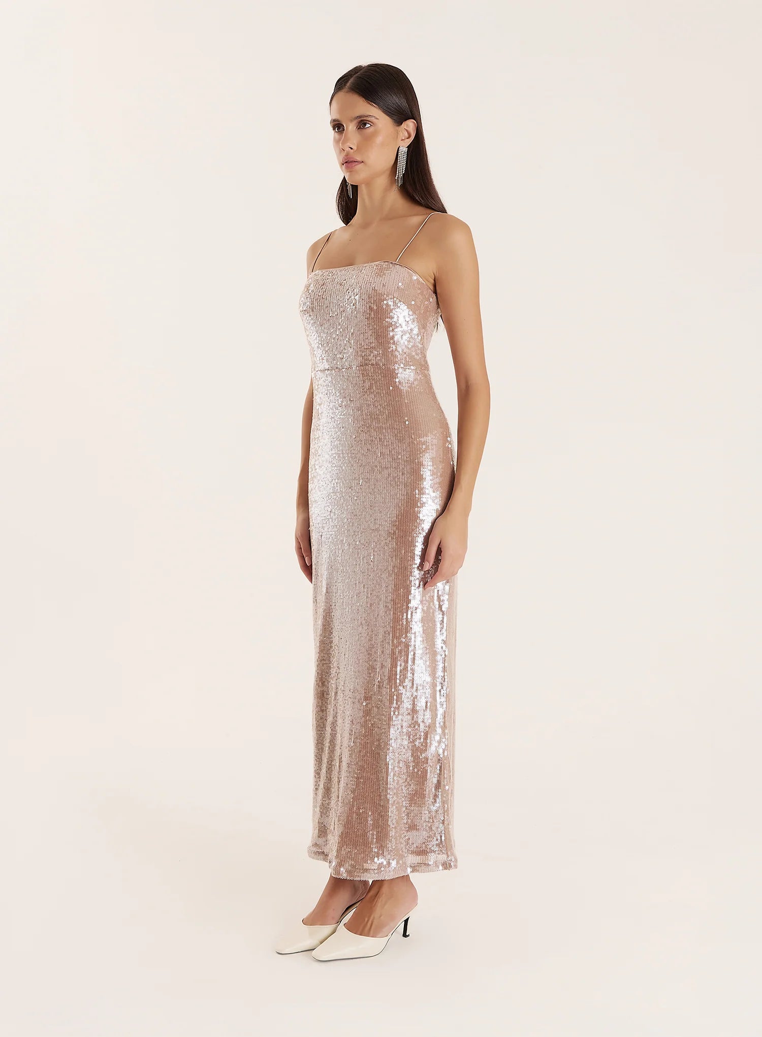 Nude Sequin Maxi Slip Dress Norma