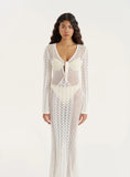 Cream Knit Panelled Crochet Maxi Dress
