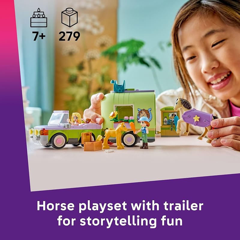 LEGO Friends Horse Baby Foal Trailer Building Toy for Girls Boys Pretend Play Set for Kids Ages 7 W Autumn Matilde Minidolls Toy Animals Accessories Gift Idea for Birthdays 42695