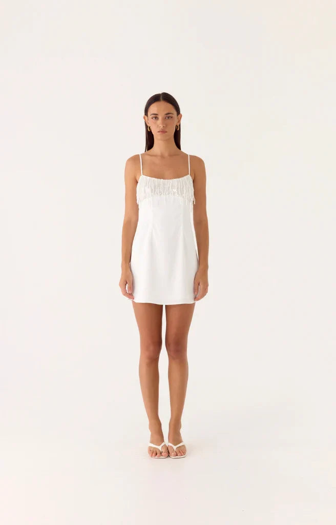 Siren Beaded Sequin Mini Dress White