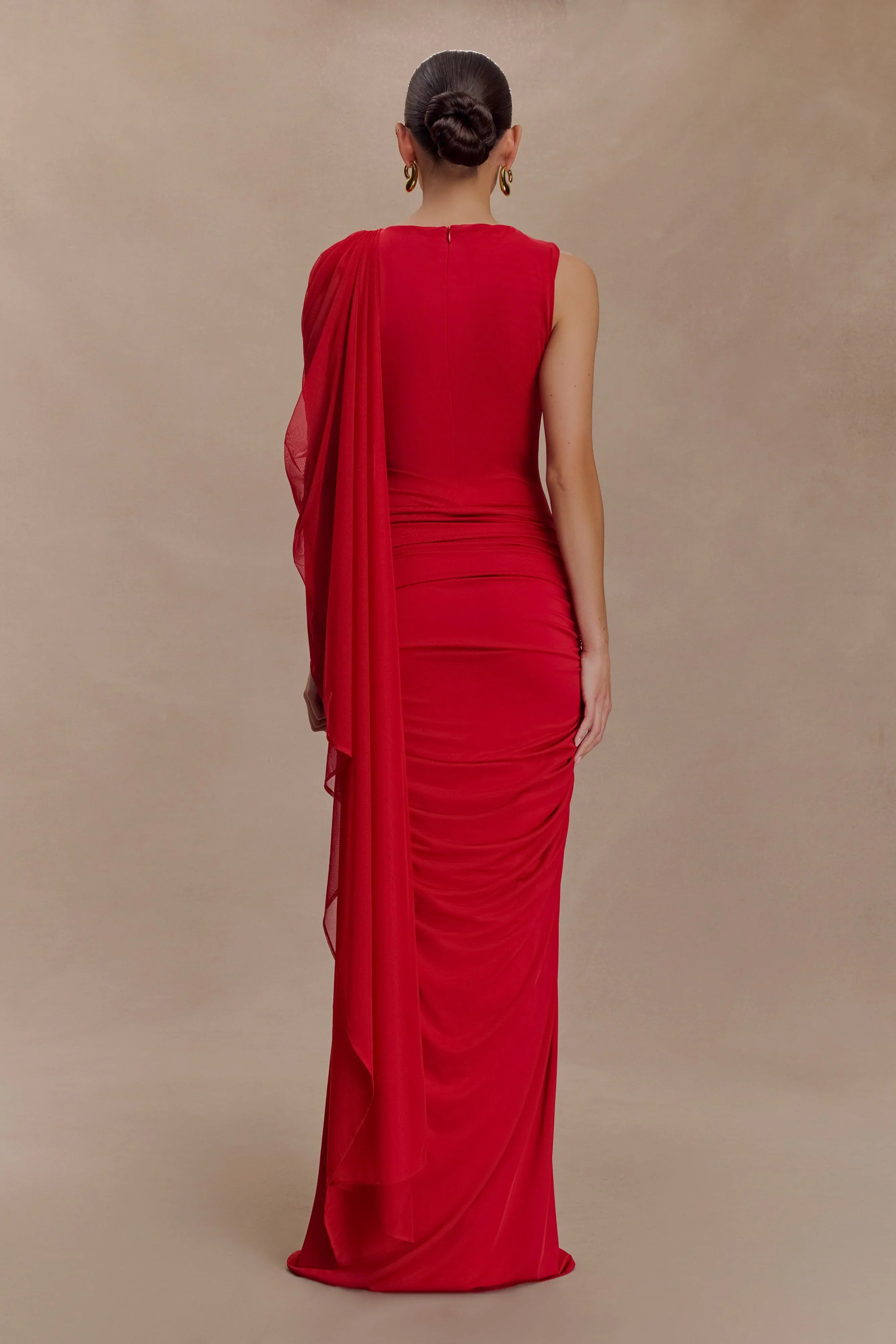 Amandine Ruched Slinky Maxi Dress Ruby