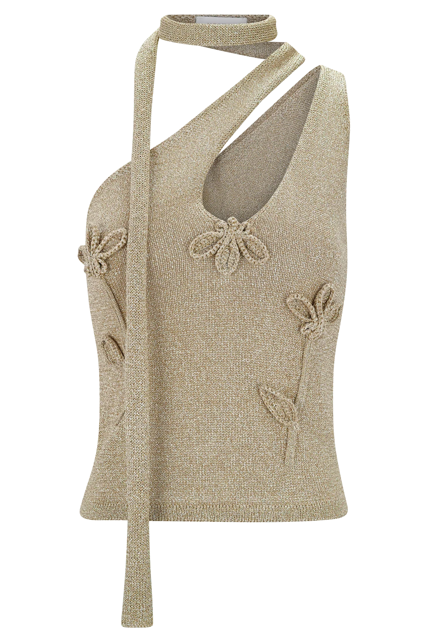 Leone One Shoulder Metallic Knit Top Gold