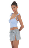 Shoulder Ties Twist Top in Blue