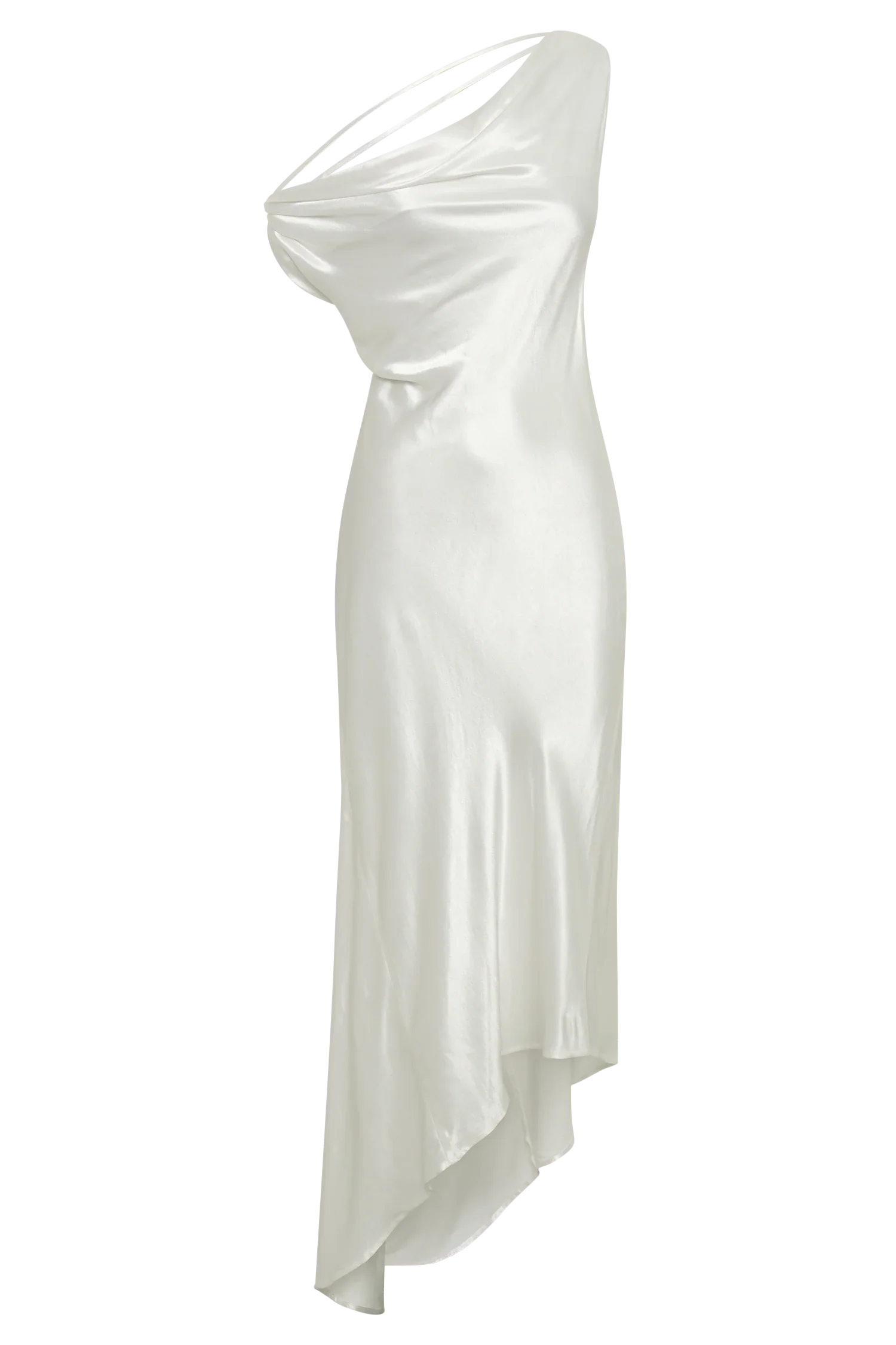 Yvette Slip Maxi Dress With Asymmetrical Hem White