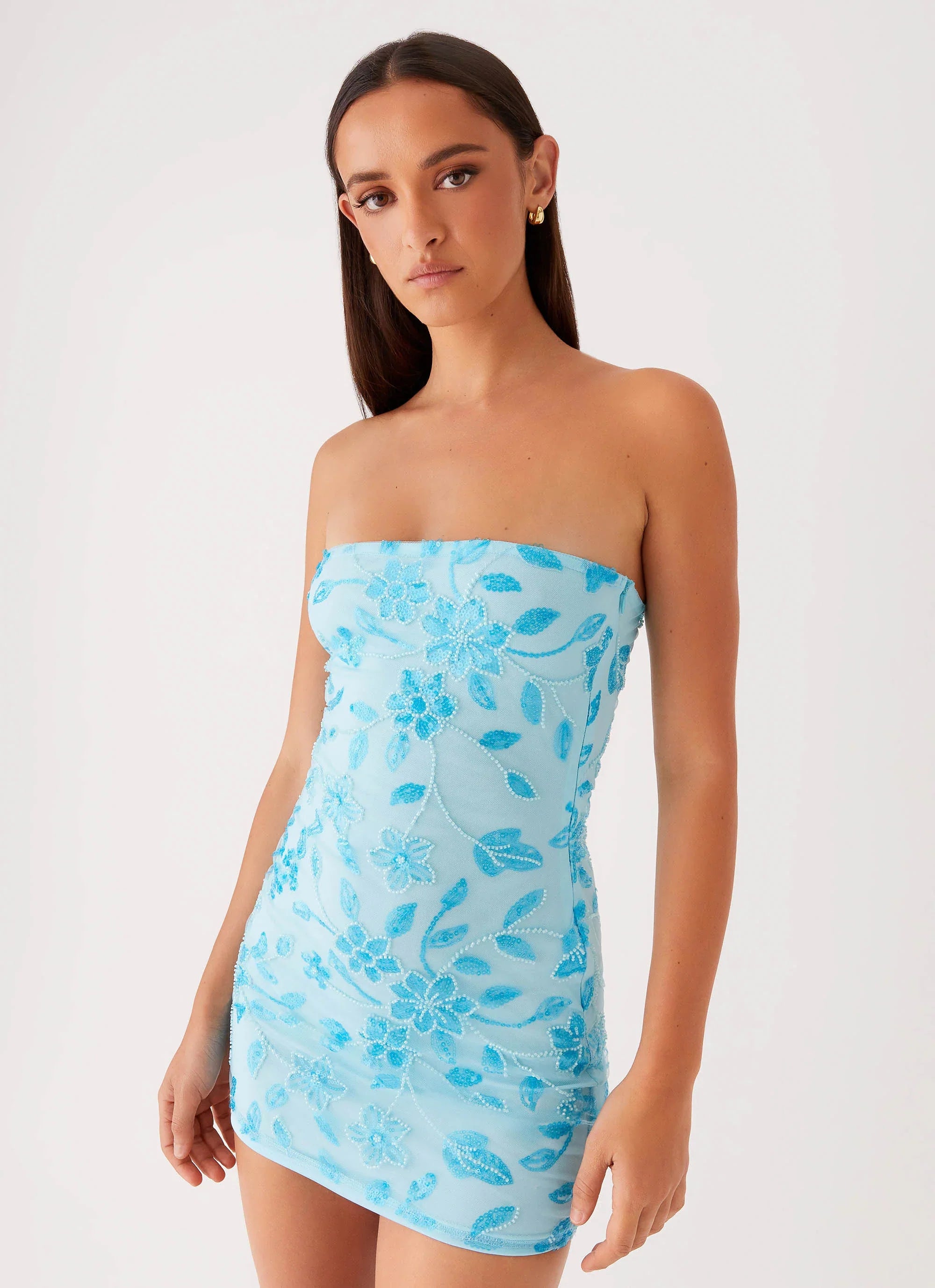 Moorey Beaded Mini Dress Blue