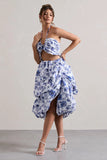 Make Waves Floral Print Volume High Low Midi Skirt