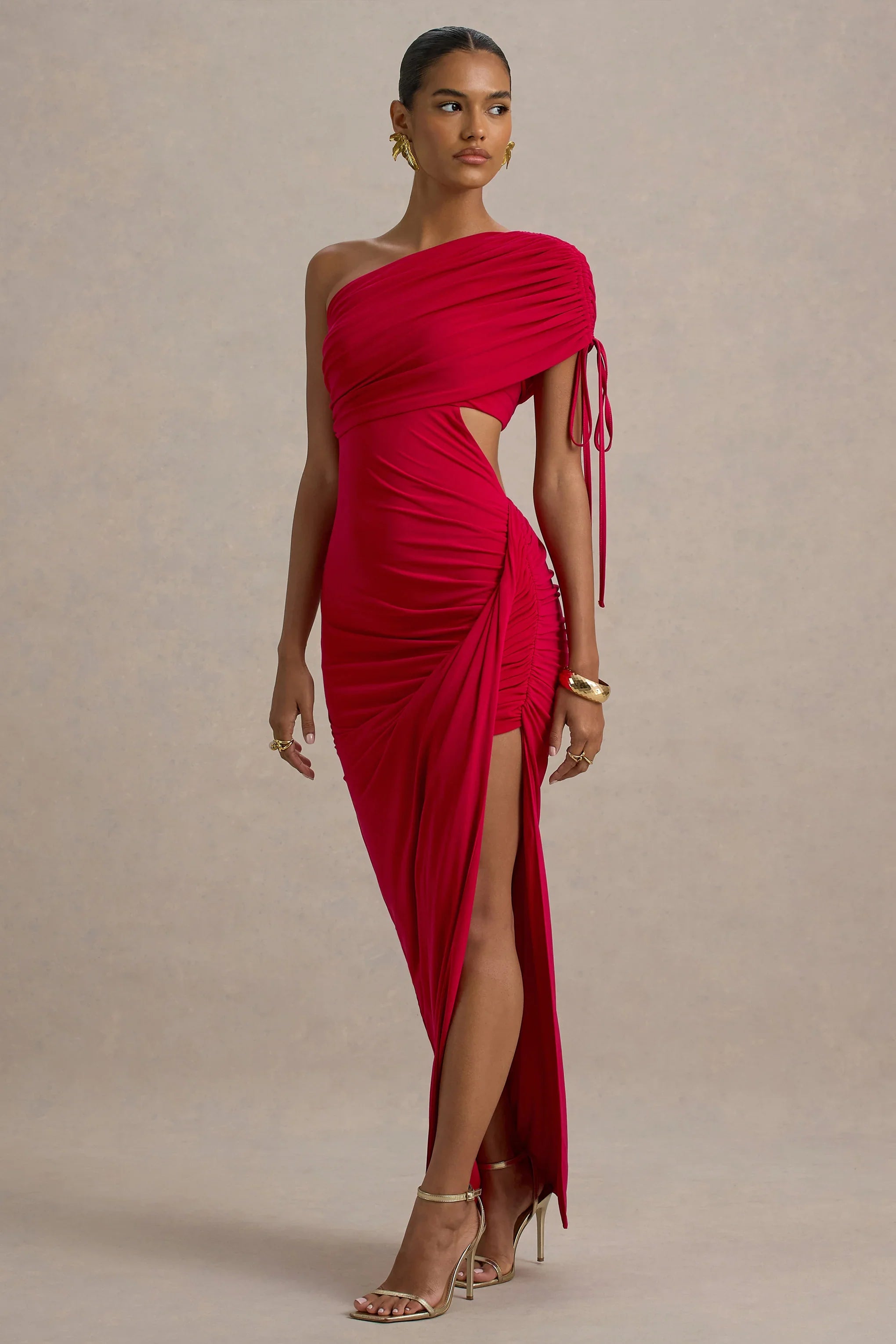 Trance Red Asymmetric Maxi Dress With Split