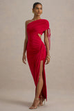 Trance Red Asymmetric Maxi Dress With Split