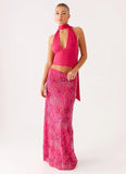 Corinna Low Rise Sequin Maxi Skirt Fuchsia