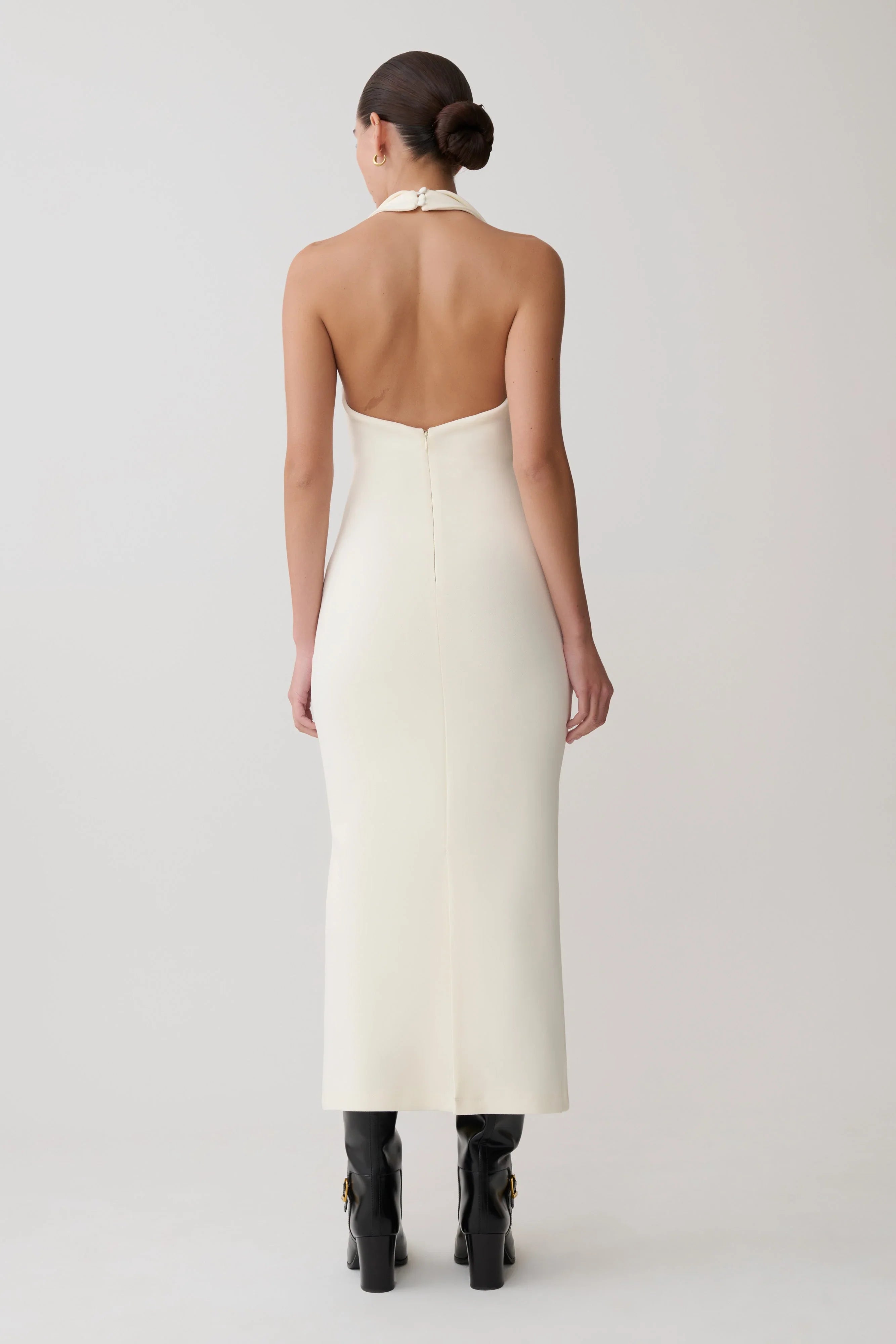 Annita Crepe Halter Midi Dress Ivory