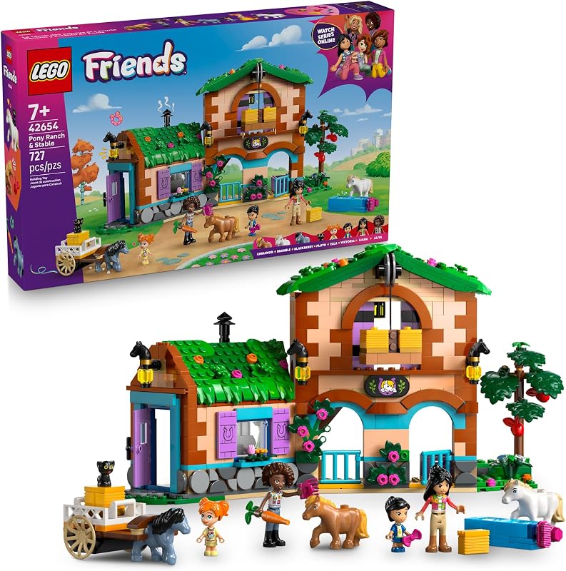 LEGO Friends Pony Ranch Stable Pretend Play Building Toy Playset with 3 Horse Toys for Creative Storytelling Birthday Gift Idea for Girls Boys Ages 7 Who Love Horse Stuff 42654