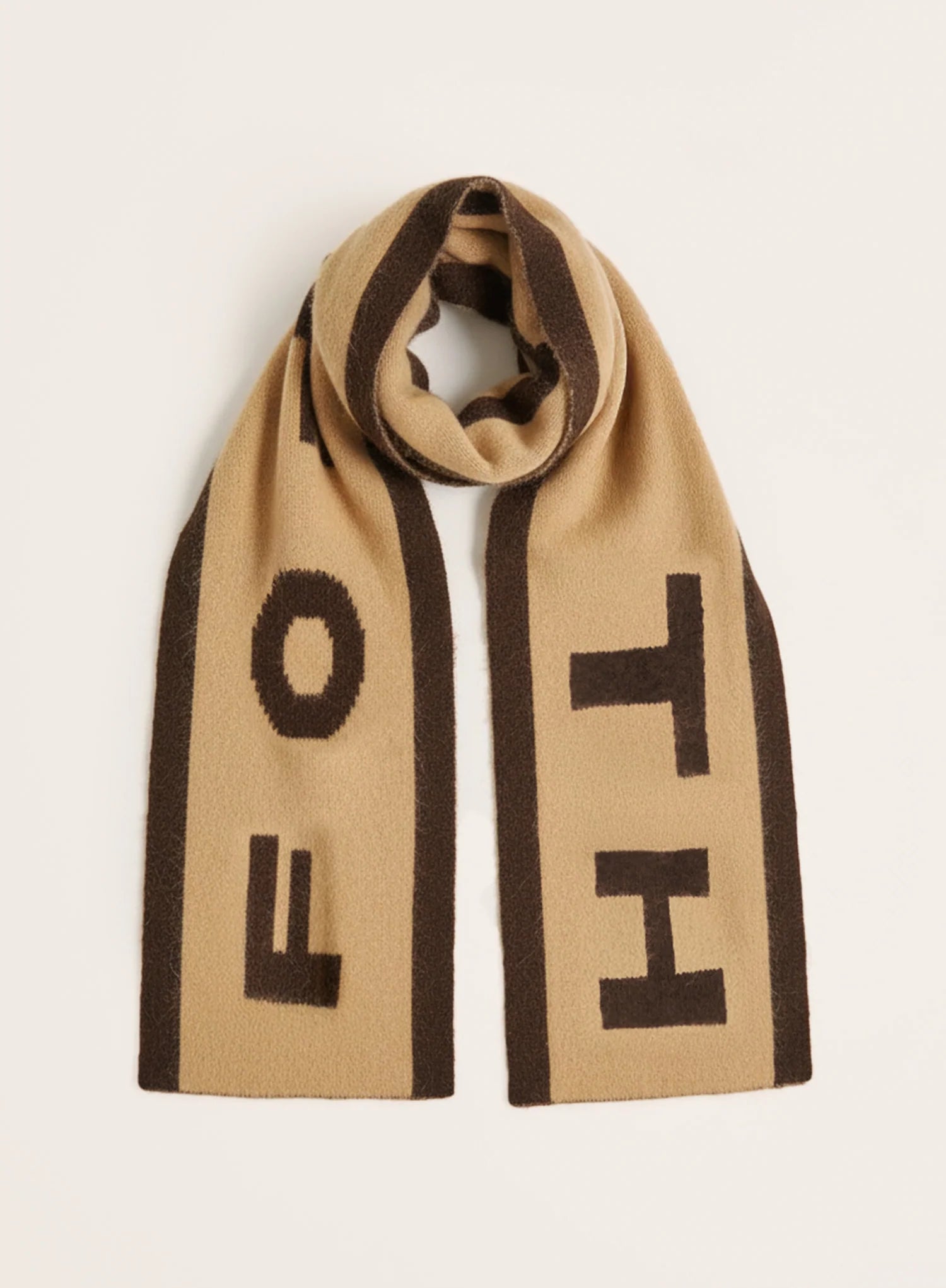 Beige Brown Knit Fourth Branded Scarf