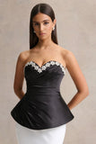 Ambria Black Satin Hand Embellished Sweetheart Neck Corset Top