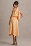 Palonia Peach Satin High Neck Split Midi Dress