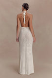 Deeliah Halterneck Crochet Maxi Dress Ivory