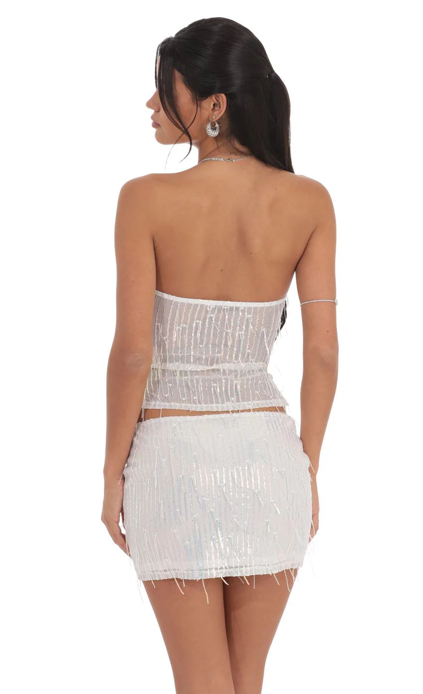 Fringe Sequin Top in White