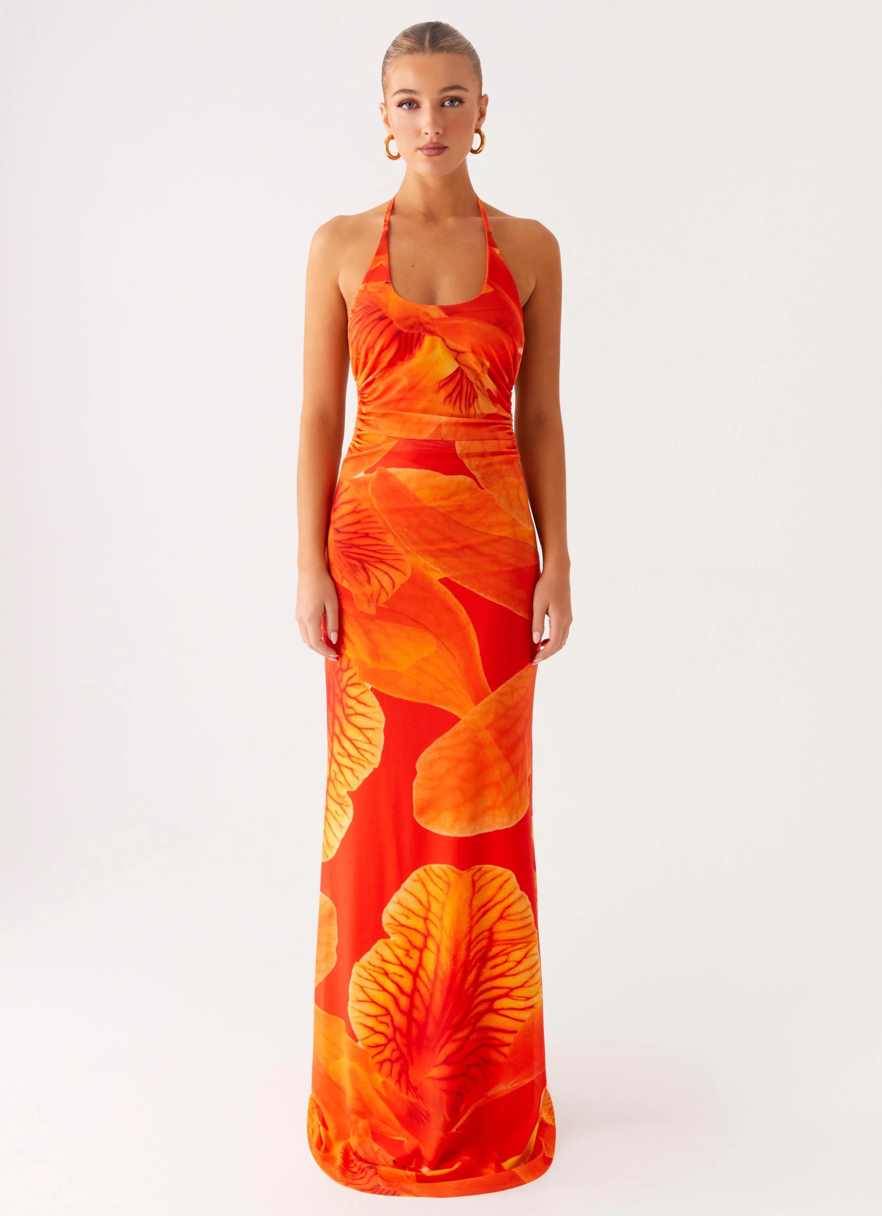 Palawan Mesh Maxi Dress Orange Floral