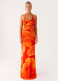 Palawan Mesh Maxi Dress Orange Floral