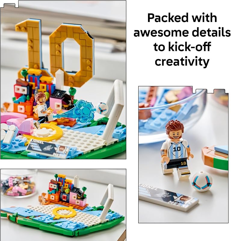 LEGO Editions Lionel Messi Soccer Highlights Building Set for Boys Girls Ages 10 Collectible Soccer Gift with Plaque Kids Bedroom or Shelf Decor 43011
