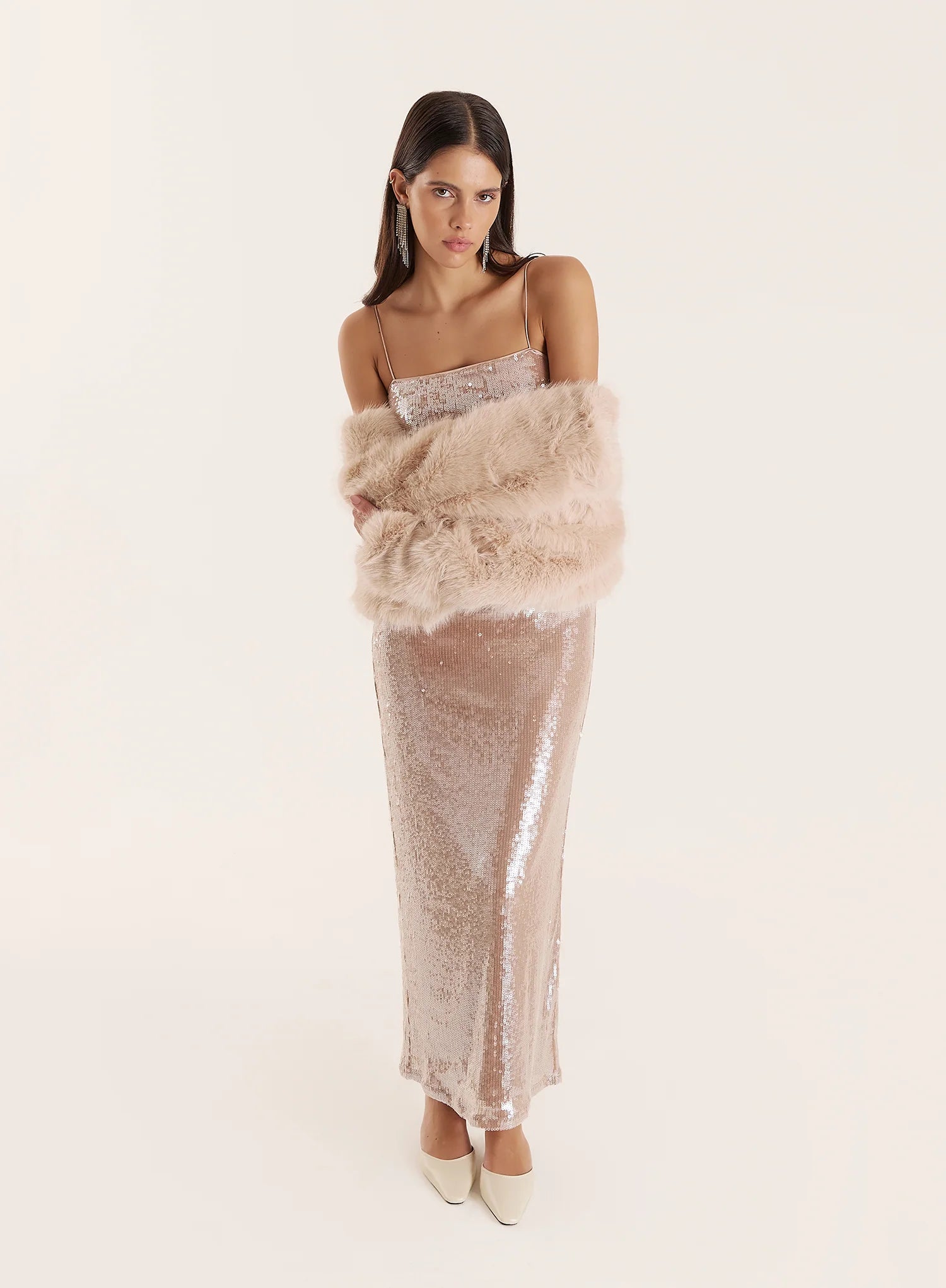 Nude Sequin Maxi Slip Dress Norma