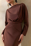 Miravia Brown Satin Wide Neck Long Sleeve Top