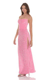 Cowl Neck Velvet Sequin Maxi Dress in Pink