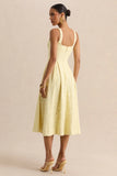 Ashmara Lemon Lace Square Neck Midi Dress
