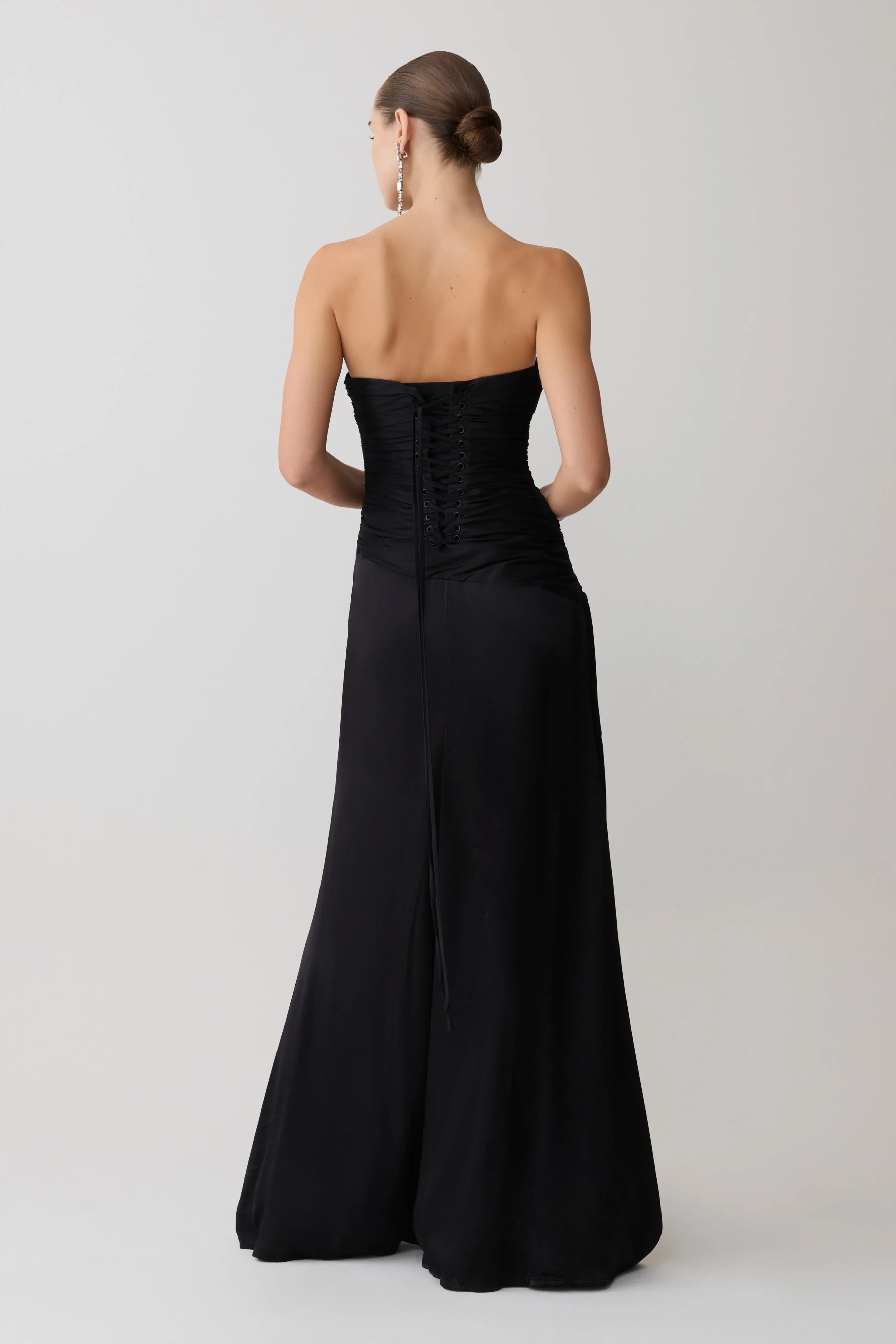 Serena Strapless Taffeta Maxi Dress Black