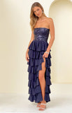 Kimberley Navy Strapless Ruffle Skirt Maxi Dress