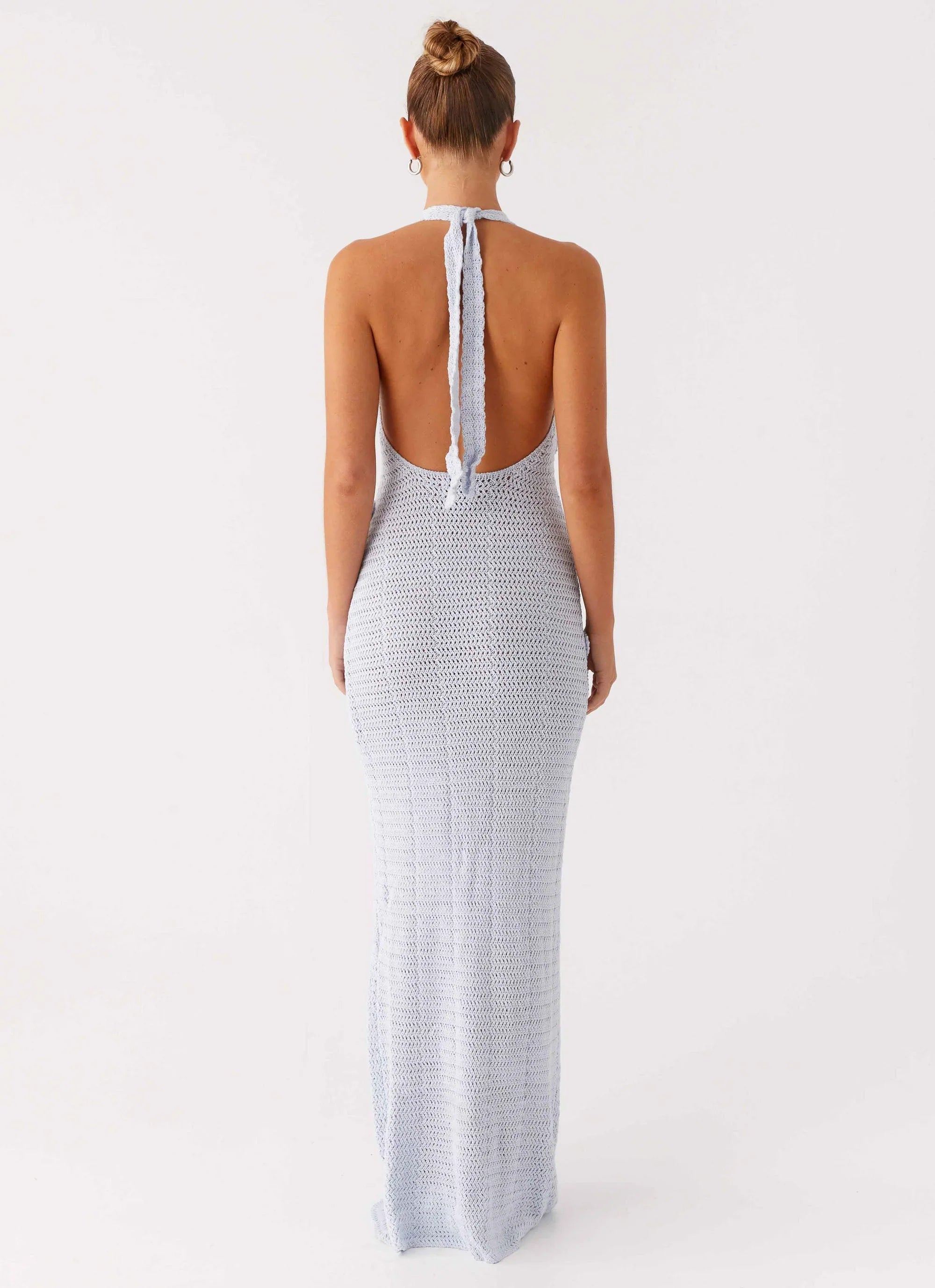 Novalee Flower Crochet Maxi Dress Blue