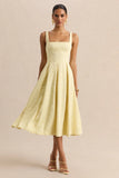 Ashmara Lemon Lace Square Neck Midi Dress