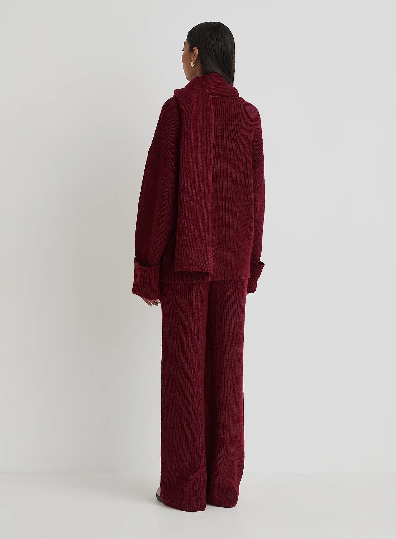 Burgundy Slouchy Knitted Jumper With Scarf