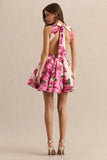 Waverly Pink Rose Print Racer Neck Sleeveless Skater Mini Dress