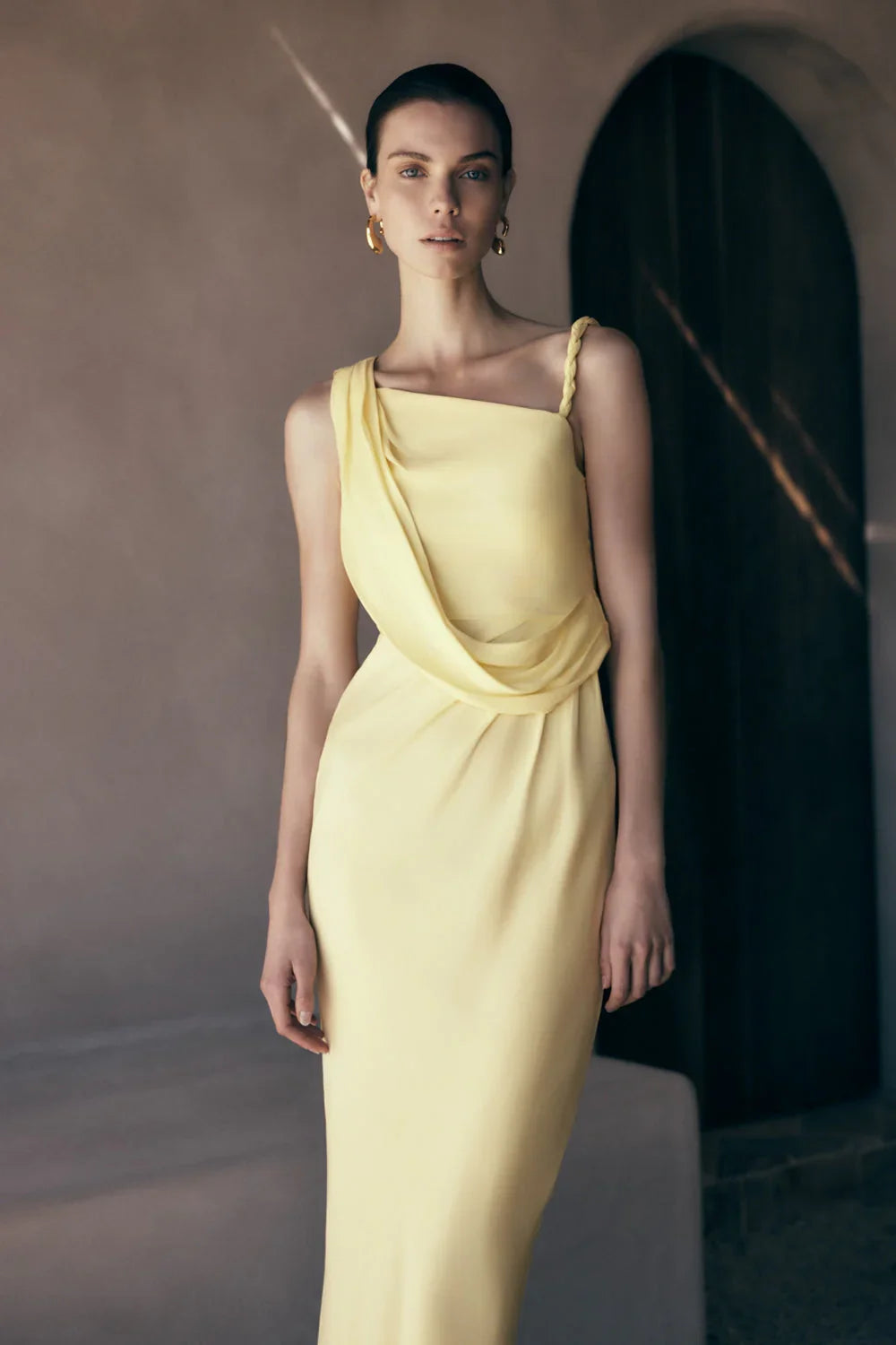 Lorieanne Draped Maxi Dress Lemon