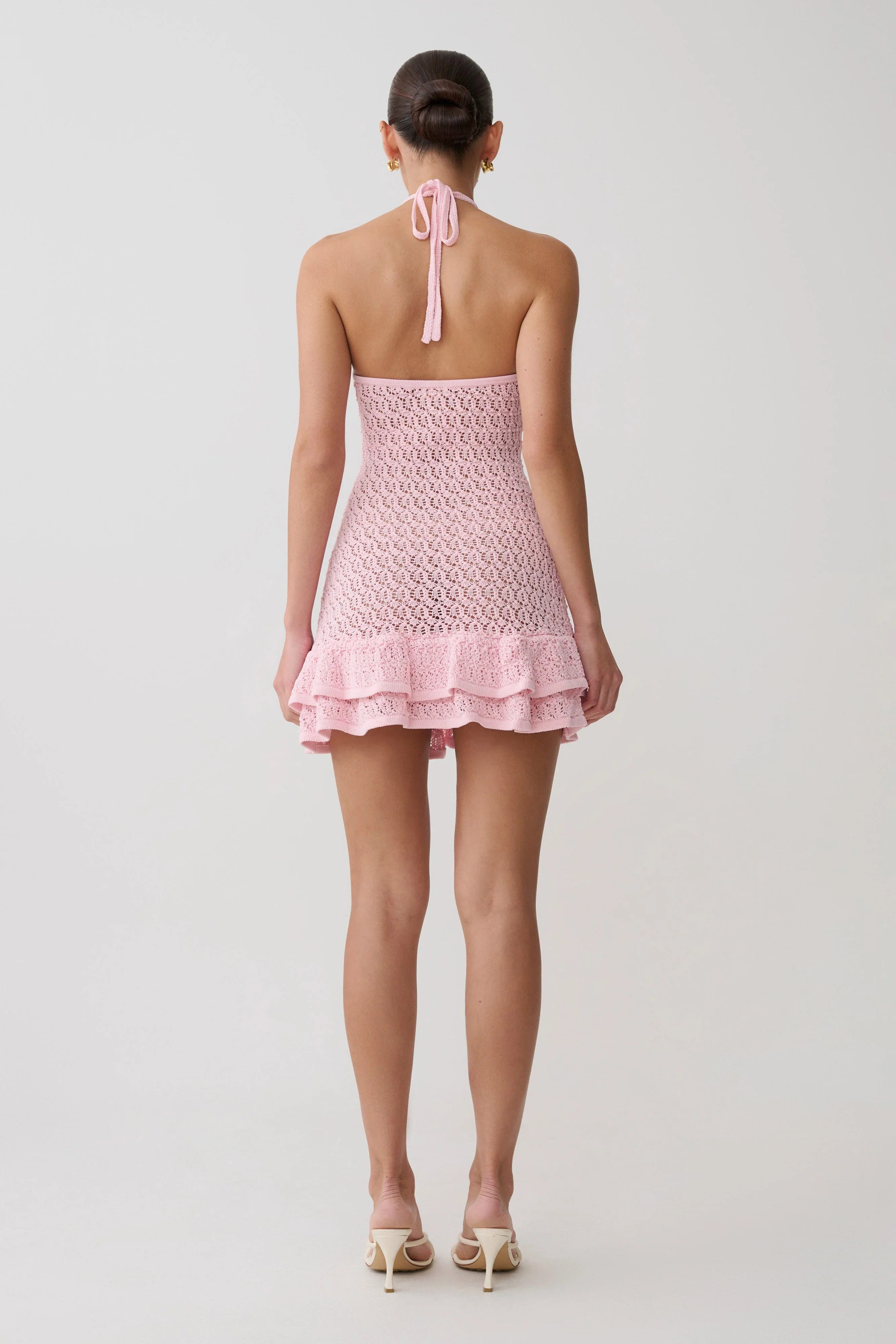 Carrisa Crochet Knit Mini Dress Baby Pink