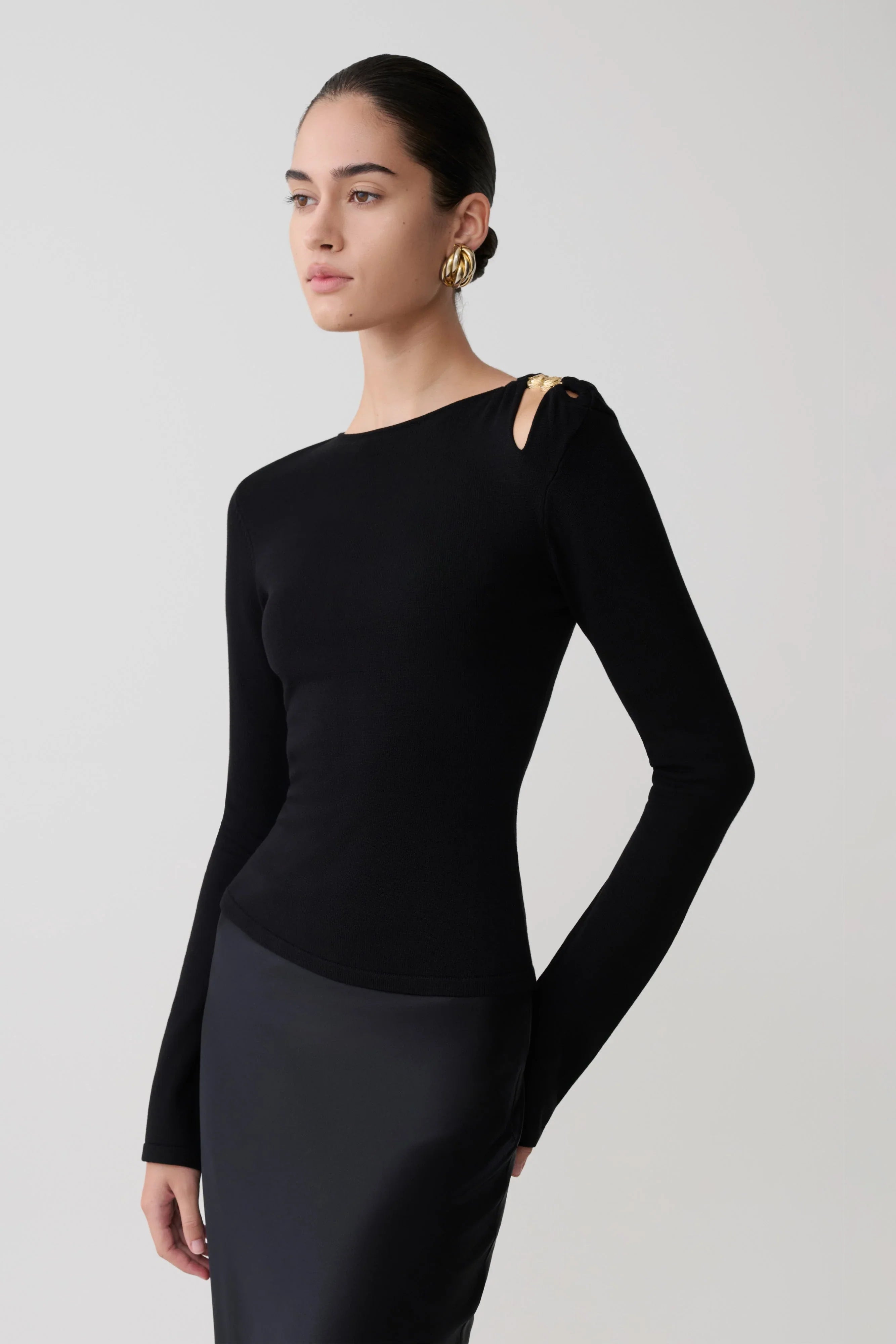 Ricky Knit Long Sleeve Longline Top Black