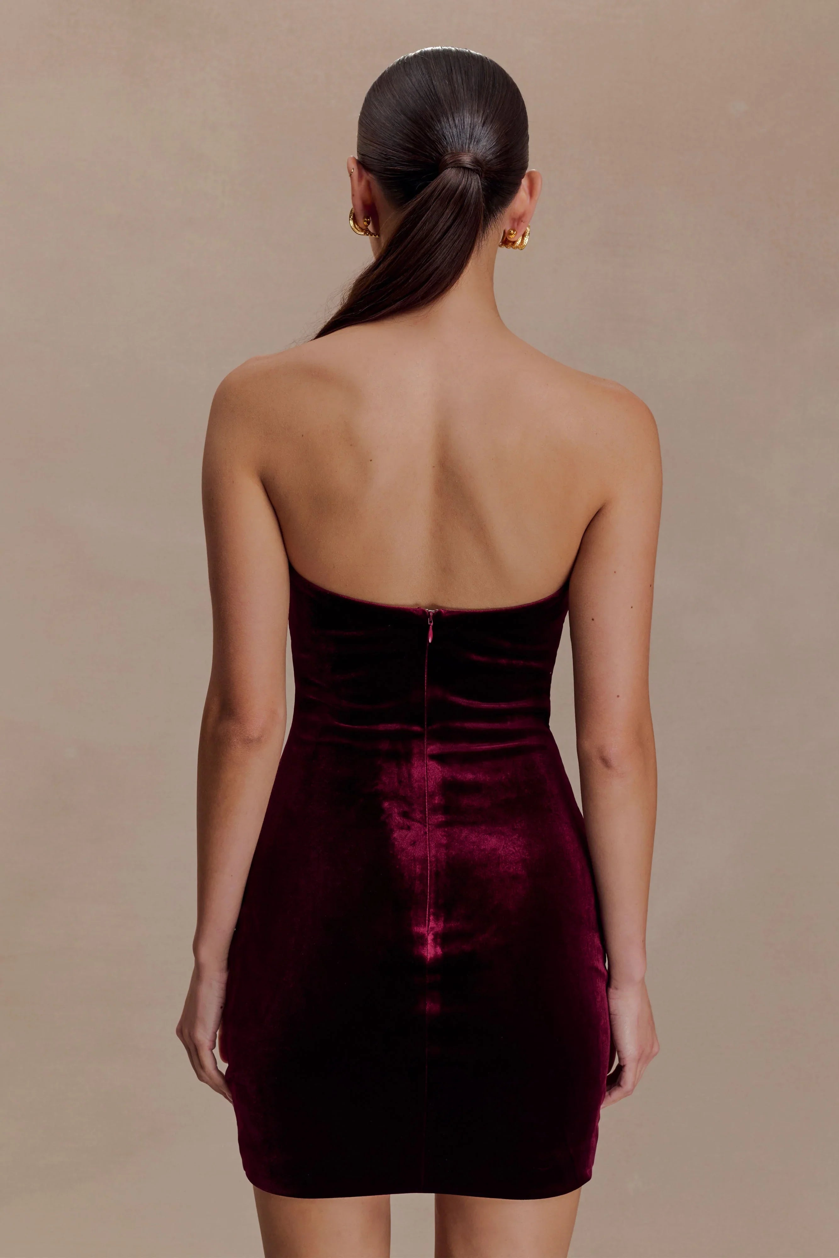 Paulina Velvet Strapless Mini Dress Wine
