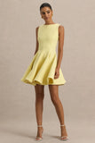 Gabrielle Lemon Boat Neck Skater Mini Dress