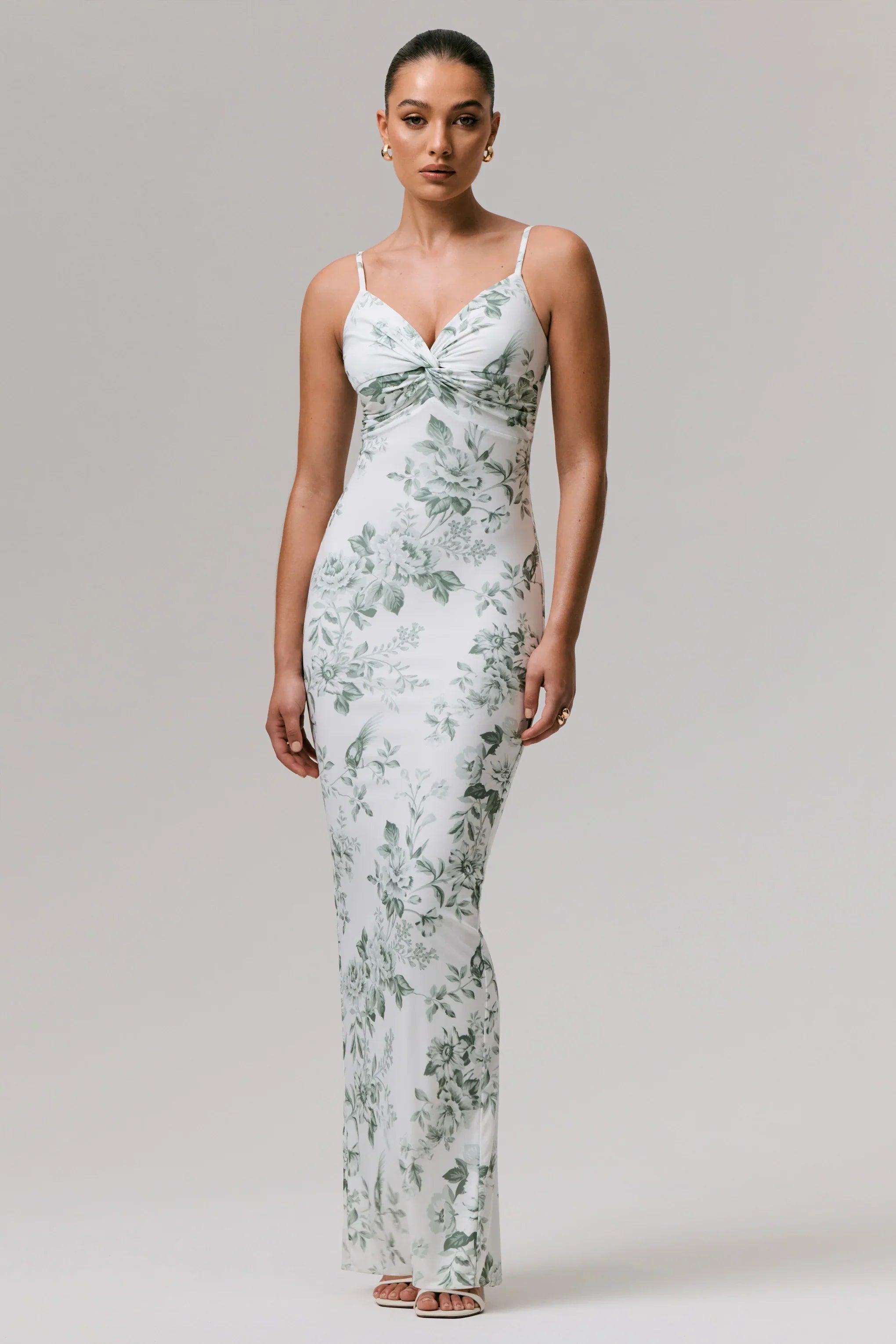 Luz Green Porcelain Print Strappy Maxi Dress